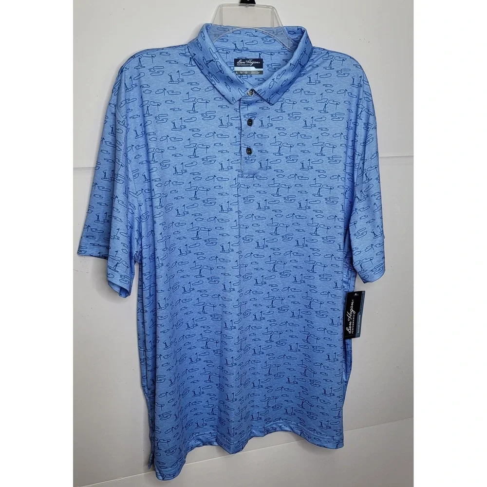 Ben Hogan Polo Shirt Men XL Blue Performance Golfers Novelty Print Preppy Sporty